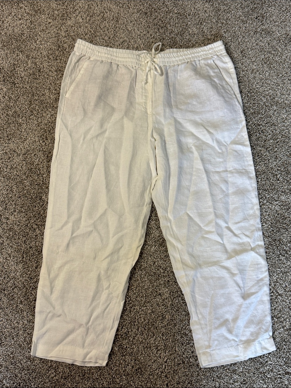 New With Tags Talbots White Linen Drawstring Ankle Pants